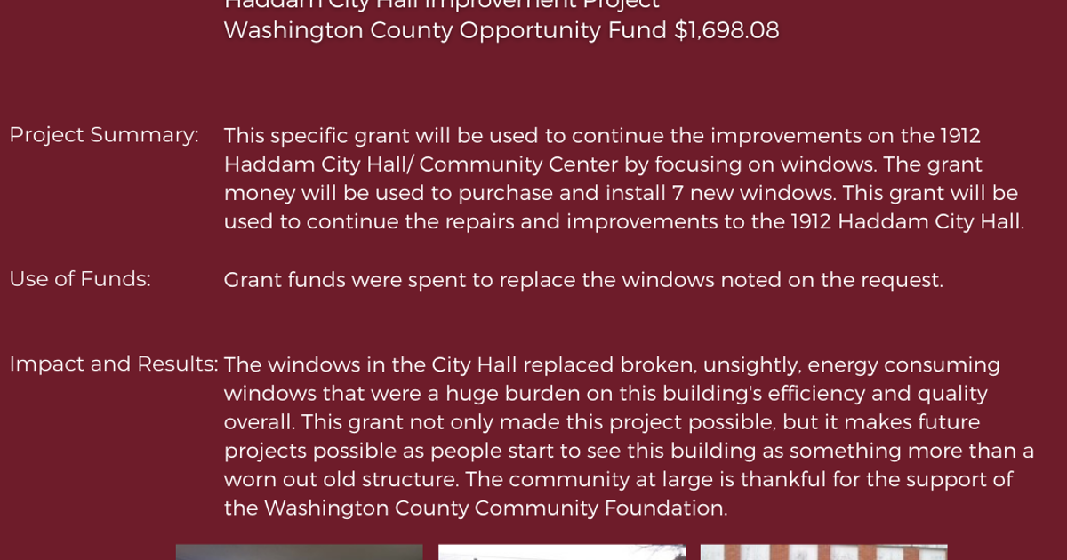 Haddam Community Club, Inc. Haddam City Hall Improvement Project